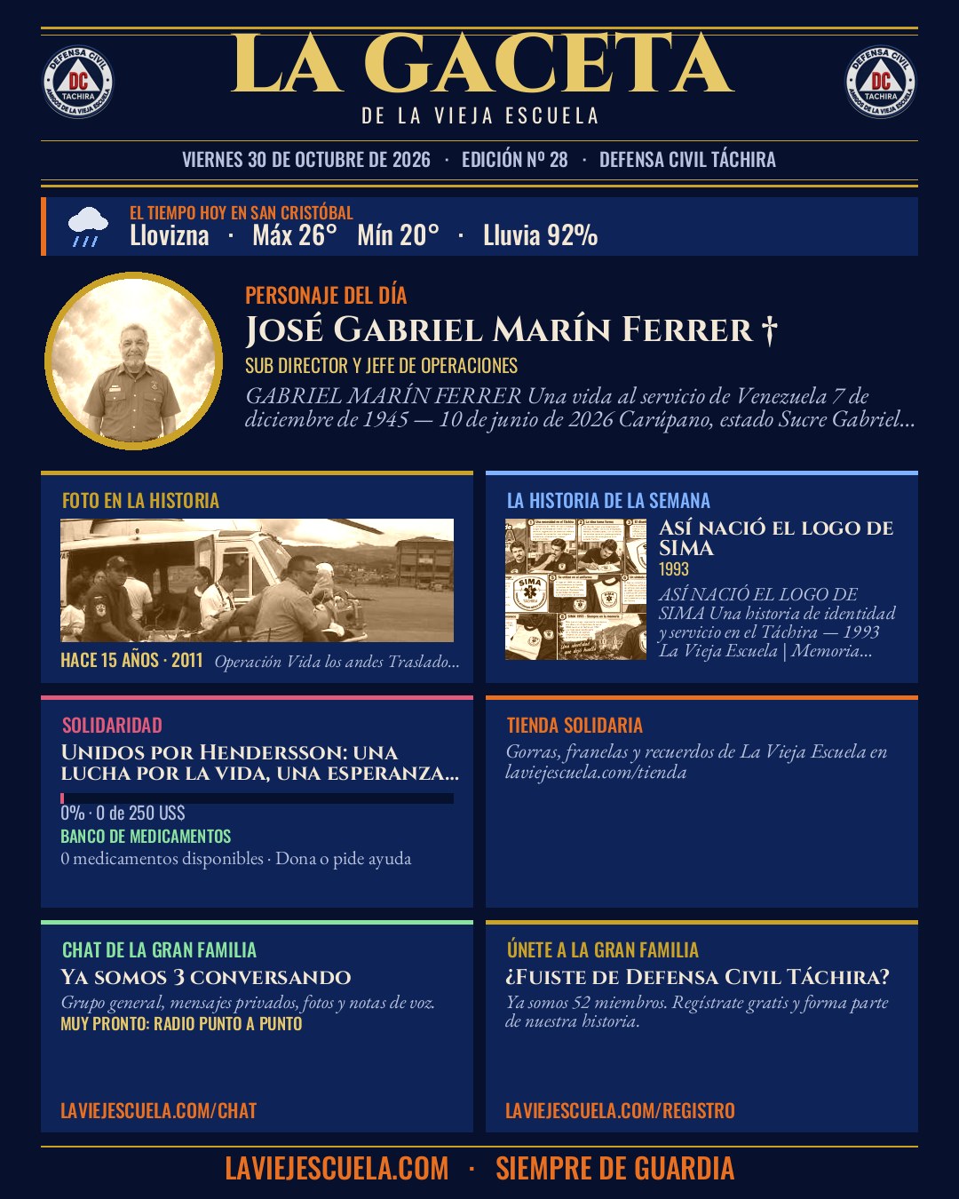 La Gaceta de La Vieja Escuela, edición del 30 de octubre de 2026